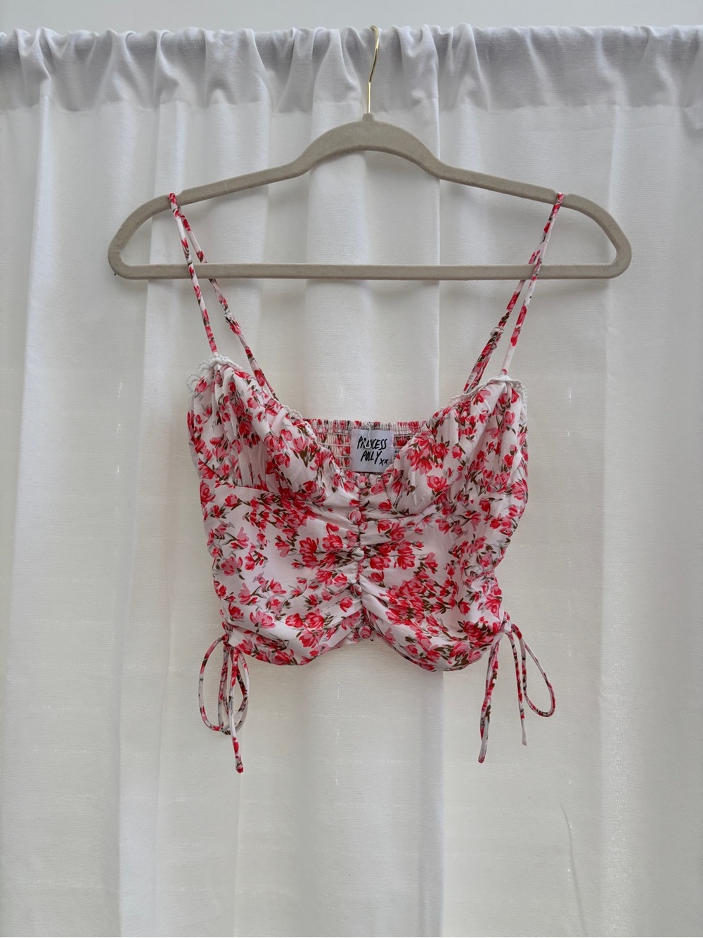 Princess Polly Pink Floral Ruched Crop Cami